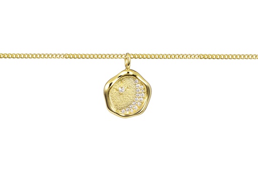 [18559N38A5ZBLDO] Sterling silver irregular round moon & star zirconia necklace