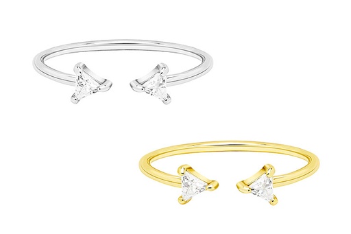 Anillo plata 925 cz abierto dos triangulos 