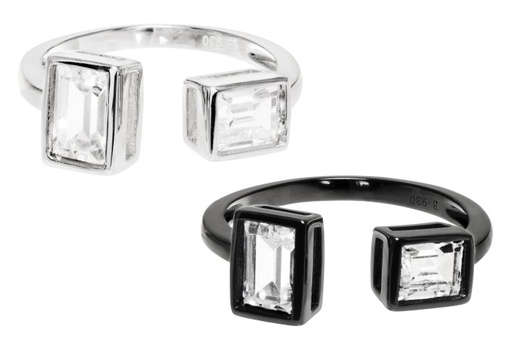 Anillo plata 925 2 circonitas rectangular abierto 