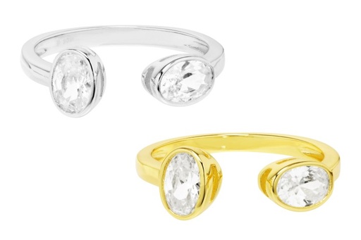Anillo plata 925 2 ovalos cz abierto 