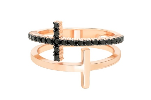 Anillo plata 925 zirconita dos cruces apaisadas 