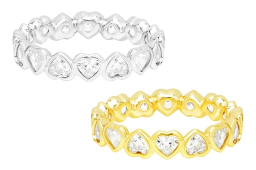 Anillo plata 925 con zirconita corazones 