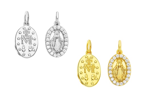 Charm plata 925 medalla virgen con zirconita