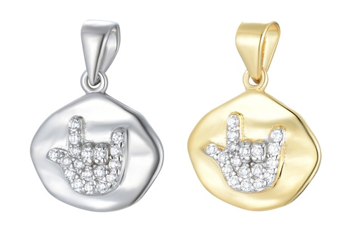 Sterling silver rock and roll symbol zirconia charm