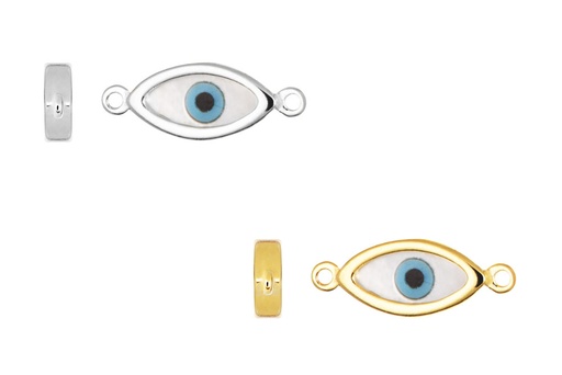 Sterling silver 5x10mm mop evil eye connector