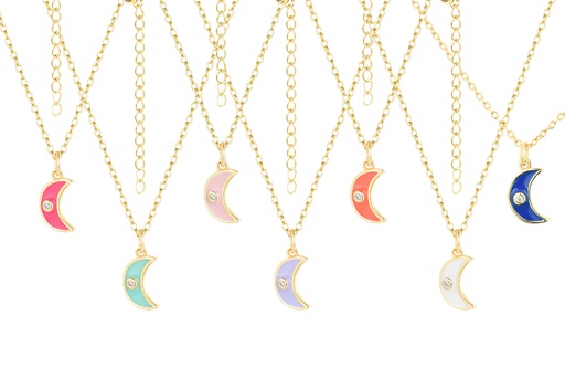 Silver 925 moon necklace enameled with cz 38+5cm gold plated