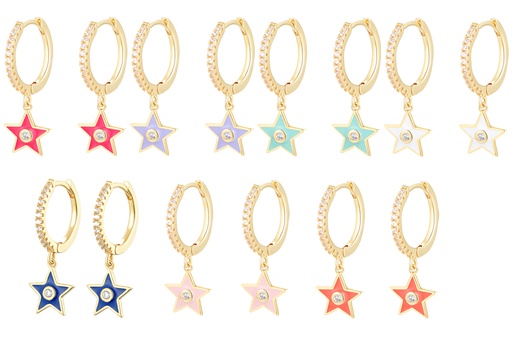 Pendiente aro plata 925 estrella esmalte con cz 