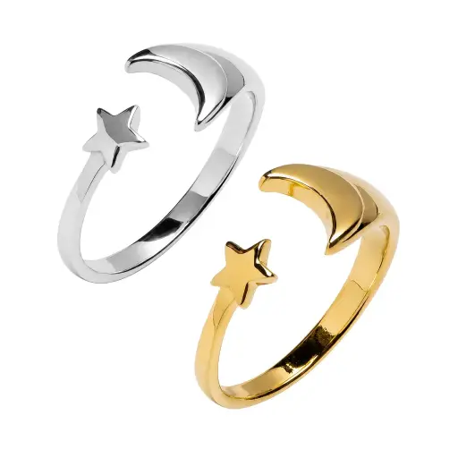 Anillo plata 925 luna y estrella abierto 