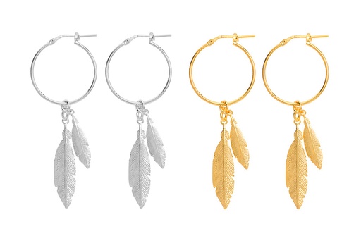 Pendiente plata 925 aro dos plumas