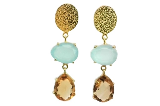 Pendiente plata 925 placa 14x11mm y piedras semipreciosas