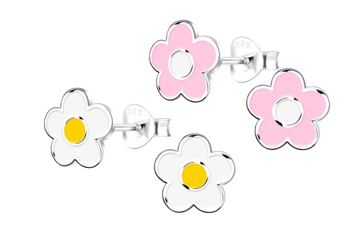 Sterling silver enamel 8mm flower kids earring