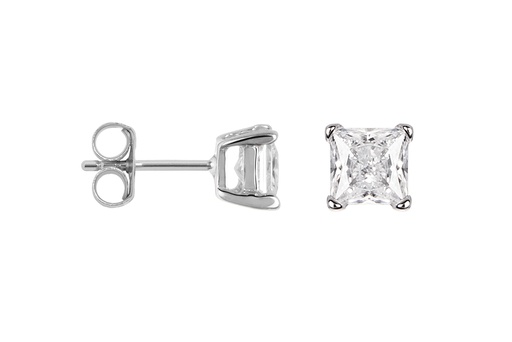 [17796EE060ZBLRD] Sterling silver four-prong square cubic zirconia earring 6.00mm (pack of 3)