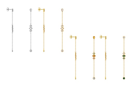 Sterling silver mix shape zirconia long earring