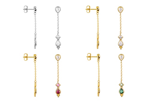 Sterling silver mix shapes zirconia long earring