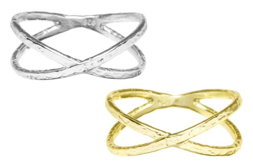 Sterling silver hammered crossed ring