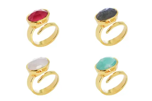 Sterling silver open ring with 10x13 mm oval stone