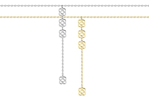 Sterling silver four barcelona flowers lariat necklace