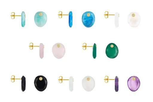 Pendiente plata 925 piedra irregular facetada con zirconita blancas