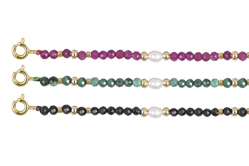 Sterling silver semmiprecious stones & 3mm pearls necklace