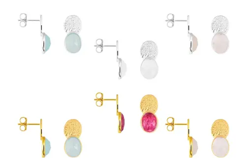 Pendiente plata 925 piedra oval9x7mm y placa oval picada 8x10mm