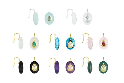 Sterling silver 14x10mm oval semiprecious stones with stone inside earring