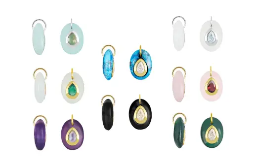 Sterling silver 14x10mm oval semiprecious stones with stone inside pendant