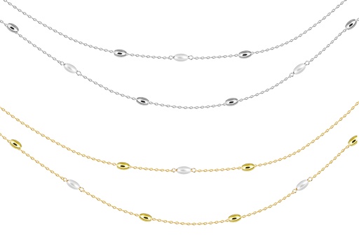 Collar plata 925 doble cadena con perlas ovaladas 7x4mm