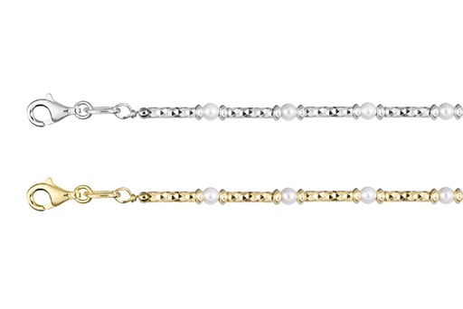 Sterling silver diamond cut with 3mm pearls bracelet