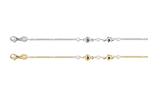 Sterling silver 5mm star & 5mm heart with 3mm pearls bracelet