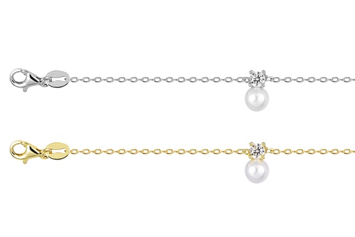 Sterling silver 3mm zirconia & 5mm pearl bracelet