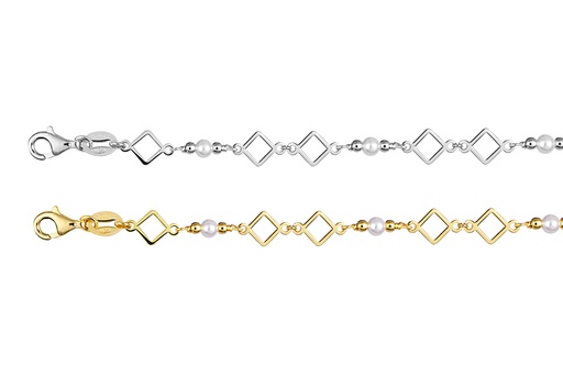 Sterling silver with 6mm rhomboids and 3mm pearls bracelet