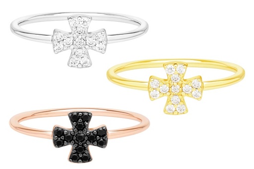 Anillo plata 925 cruz de malta con zirconita 