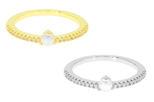 Sterling silver pearl & cz ring