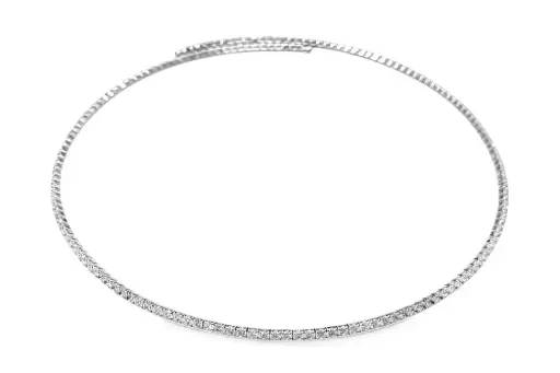 [18717NZBLRD] Sterling silver semi rigid tennis choker necklace with cubic zirconia