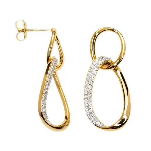 [19020EZBL] Sterling silver irregular twisted ovals with zirconia earring