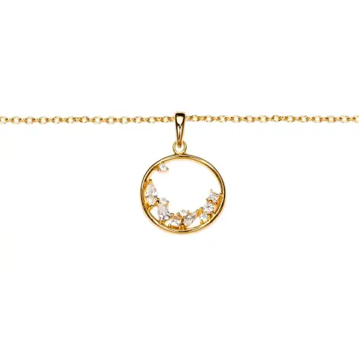 [19022N38A5ZBLDO] Sterling silver circle with zirconia stones necklace