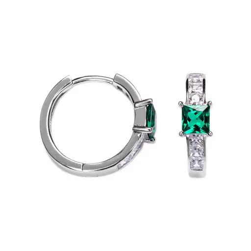 [19034EZVERD] Sterling silver zirconia hoop earring