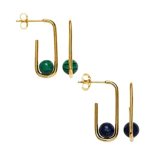 [19035E] Sterling silver 1.5 mm tube with 6 mm semiprecious stone earring