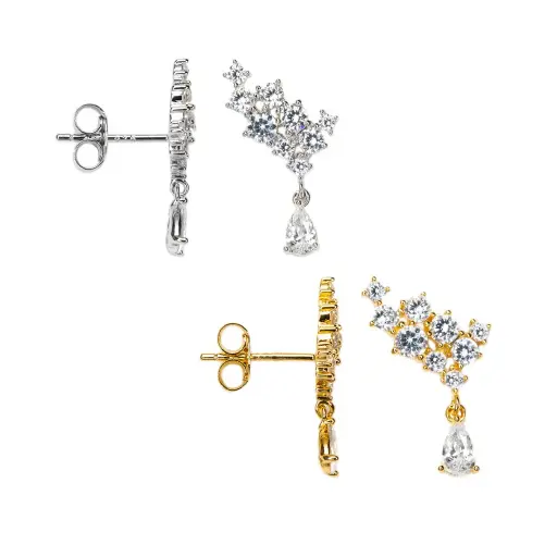 Sterling silver with mixed-size zirconia stones earring