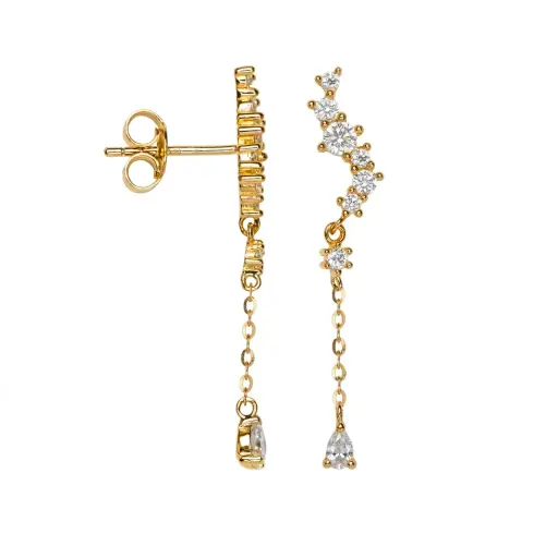 [19039EZBL00DO] Sterling silver with mixed-size zirconia stones  with chain earring