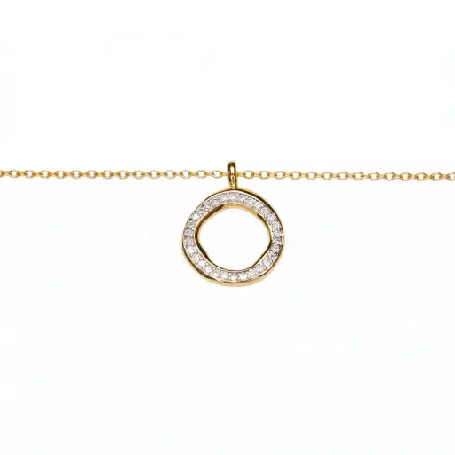 [19045N38A5ZBLDO] Sterling silver irregular circle with zirconia stones necklace