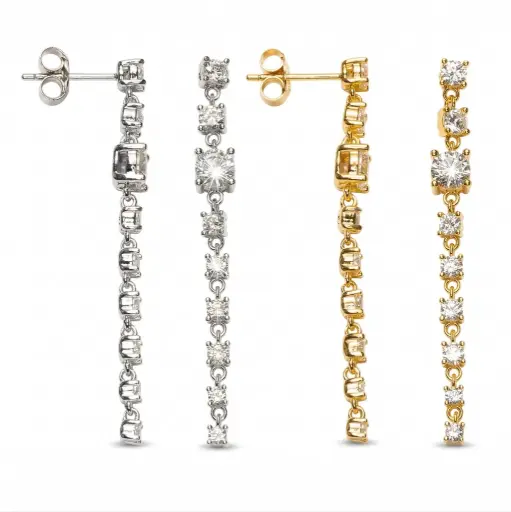 Sterling silver mixed-size zirconia stones with 4-prong setting earrings