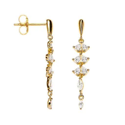 [19048EZBLDO] Sterling silver mixed-size zirconia stones earrings