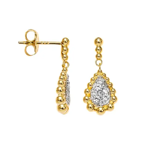 [19057EZBLRDDO] Sterling silver drop shape with zirconia stones and beads earring