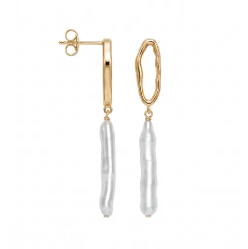 [19059EPBLDO] Pendiente plata 925 óvalo irregular con perla 23x5mm