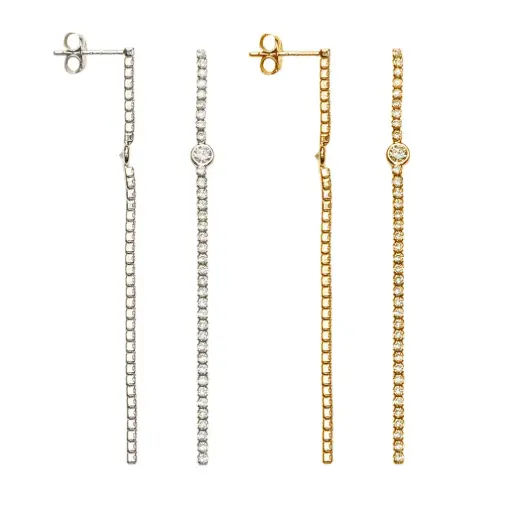 Sterling silver rivière design 2 mm with 3.5 mm bezel-set zirconia stone earrings