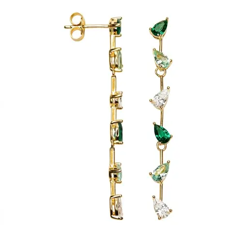[19061EZMXDO] Sterling silver mixed green zirconia stones earrings