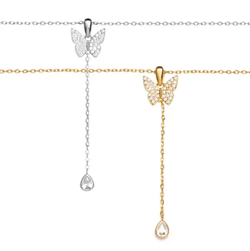 Sterling silver 9×10 mm butterfly design set with zirconia stones and chain necklace