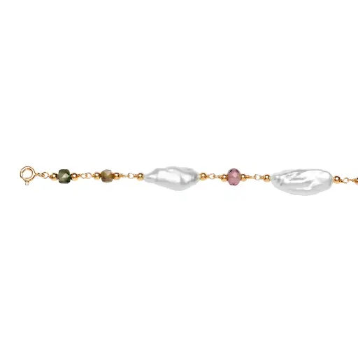 [19068B16E3PBLDO] Sterling silver with mixed semiprecious stones and pearls bracelet