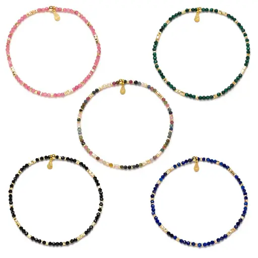 Sterling silver stretch bracelet with semiprecious stones